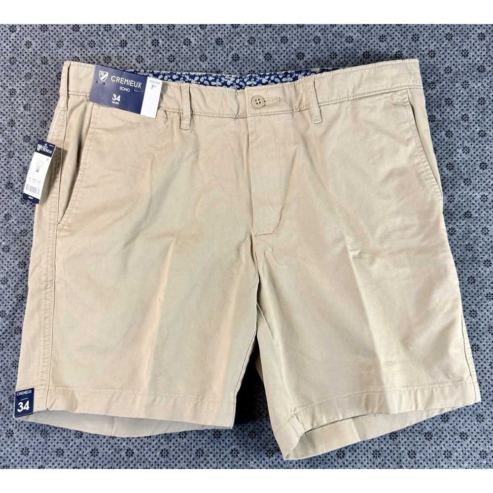 Cremeux Soho Shorts Mens 40 Beige Comfort Stretch 7 Inch Inseam Slim Fit Casual